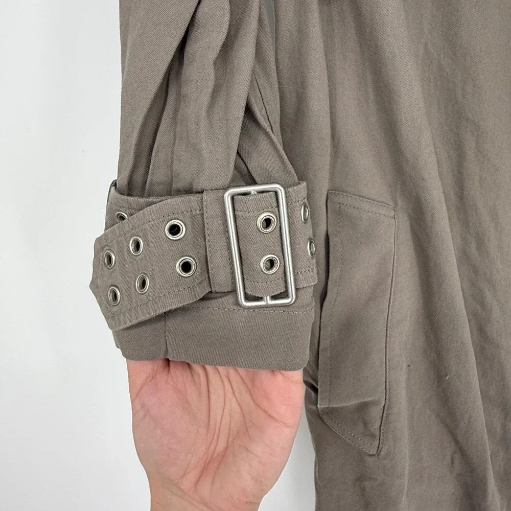 AllSaints Kay Mac Trench Coat Taupe Brown Cotton Grommet‎ Belted Cuff US 6 W009N